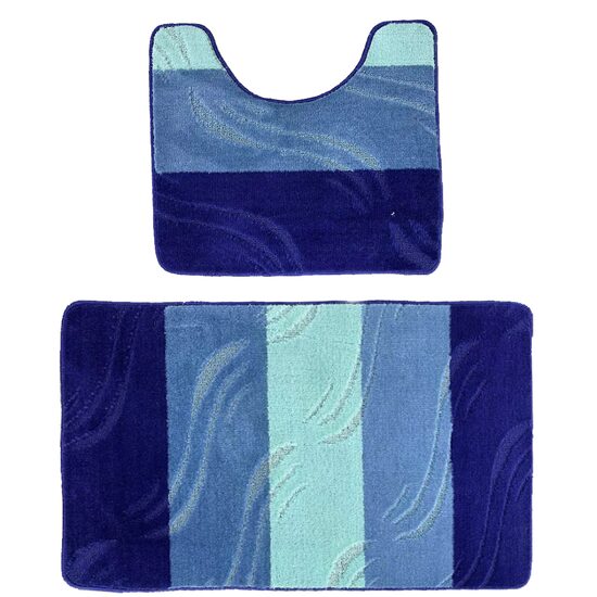 Set 2 covoare baie HAUSBERG HB-H437BL, material textil, 57x100/57x50 cm, Albastru