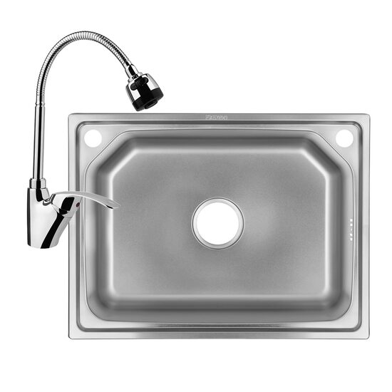 Pachet Chiuveta Bucatarie Sanitec SN9026, pentru blat 60X43 cm , anticalcar, baterie flexibila pentru bucatarie Sanitec SN2017 monocomanda, Inox