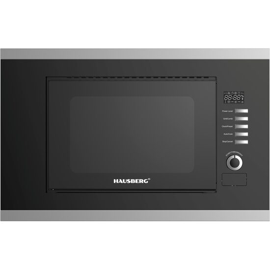 Микровълнова фурна за вграждане HAUSBERG HB-8065NG, 20 литра, 1200 W, 6 степени на мощност, 8 автоматични програми, механично управление, размразяване, таймер, система за заключване от деца, черна