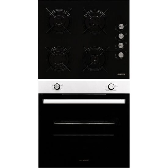 Pachet Incorporabil Cuptor Hausberg HB-8051IN, Electric, Putere 2000 W, 76 l, 4 Functii, Clasa A, Negru/Inox, Plita incorporabila Hausberg HB-563, Gaz, 4 arzatoare, Negru