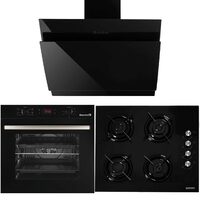 Pachet Incorporabil Cuptor electric Hausberg HB-8054, Clasa A, 71L, 2225W, Negru, Plita Incorporabila HB-563NG, 4 arzatoare, Gaz, Sticla, Negru, Hota Incorporabila decorativa HB-1385, Putere de absorbtie 650 mc/h, 60 cm, Touch control