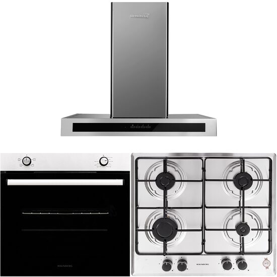 Pachet Cuptor Incorporabil Hausberg HB-8051IN, Electric, 76 l, 4 Functii, Clasa A + Plita Incorporabila Hausberg HB-555, 4 arzatoare, Gaz, Inox + Hota incorporabila decorativa Hausberg HB-1380, 450 m3/h, 1 motor, Touch control, LED, Filtru aluminiu