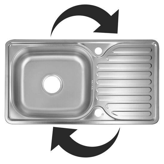 Chiuveta bucatarie Sanitec C403REV, pentru blat, finisaj satinat, cuva reversibila stanga-dreapta, 76x43,5cm, Inox