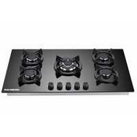Plita incorporabila HAUSBERG HB-569NG, 4 arzatoare standard + 1 arzator WOK, gaz, suport din fonta, aprindere electrica, Negru
