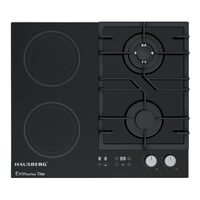 Plita incorporabila mixta Hausberg HB-1539, 2 arzatoare gaz + 2 zone vitroceramice, 600 mm, sticla neagra, control touch, aprindere electrica, siguranta gaz, suport fonta