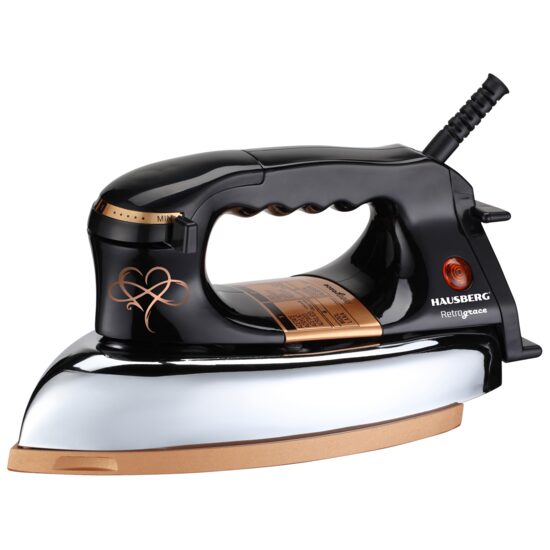 Ретро ютия HAUSBERG HB-7817NG, 1000-1200W, Гладеща плоча с лято керамично покритие, Термостат, 6 температурни настройки, Светлинен индикатор, Защита от прегряване, Температура 200°C, Черен