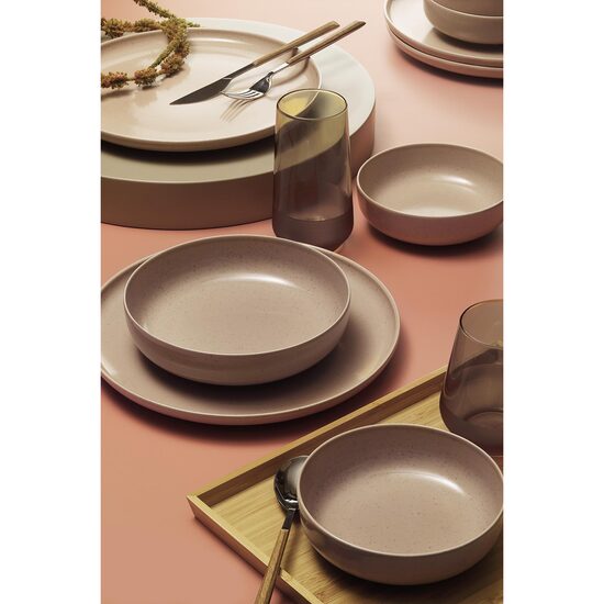 Сервиз за хранене Kutahya Porselen Moderna Matte от 18 части за 6 души в розов порцелан