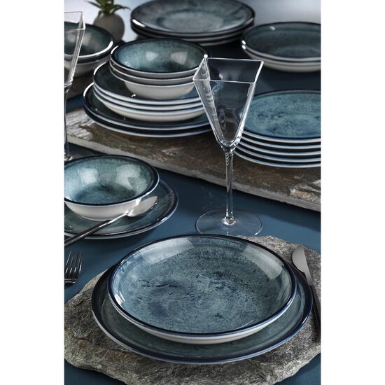 Сервиз за хранене Kutahya Porcelain Bone Teos от 24 части за 6 души в син порцелан