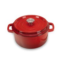 Oala din fonta emailata cu capac HAUSBERG HB-H742, capacitate 3L, diametru 22 cm, adancime 10 cm, interior antiaderent, Rosu