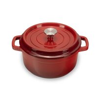 Oala din fonta emailata cu capac HAUSBERG HB-H744, capacitate 4L, diametru 24 cm, adancime 11 cm, interior antiaderent, Rosu