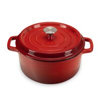 Oala din fonta emailata cu capac HAUSBERG HB-H746, capacitate 5L, diametru 26 cm, adancime 11 cm, interior antiaderent, Rosu