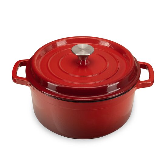 Oala din fonta emailata cu capac HAUSBERG HB-H746, capacitate 5L, diametru 26 cm, adancime 11 cm, interior antiaderent, Rosu