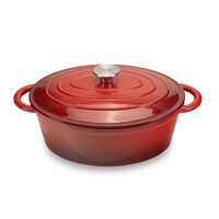 Oala din fonta emailata cu capac HAUSBERG HB-H750, capacitate 4.5L, diametru 30x23 cm, adancime 12 cm, interior antiaderent, Rosu