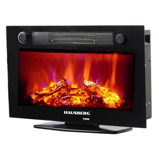 Semineu Electric de Birou HAUSBERG HB-8226NG, 1800 W, Efect de Flacără, Încălzire PTC, Sticlă Securizată, Telecomandă, Negru