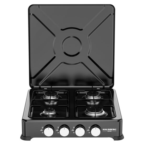 Преносима газова печка Minigas 4 горелки Hausberg HB-H404NG, 2.2kW + 2×1.5kW + 1kW, алуминиеви горелки, CE клапани, метален корпус
